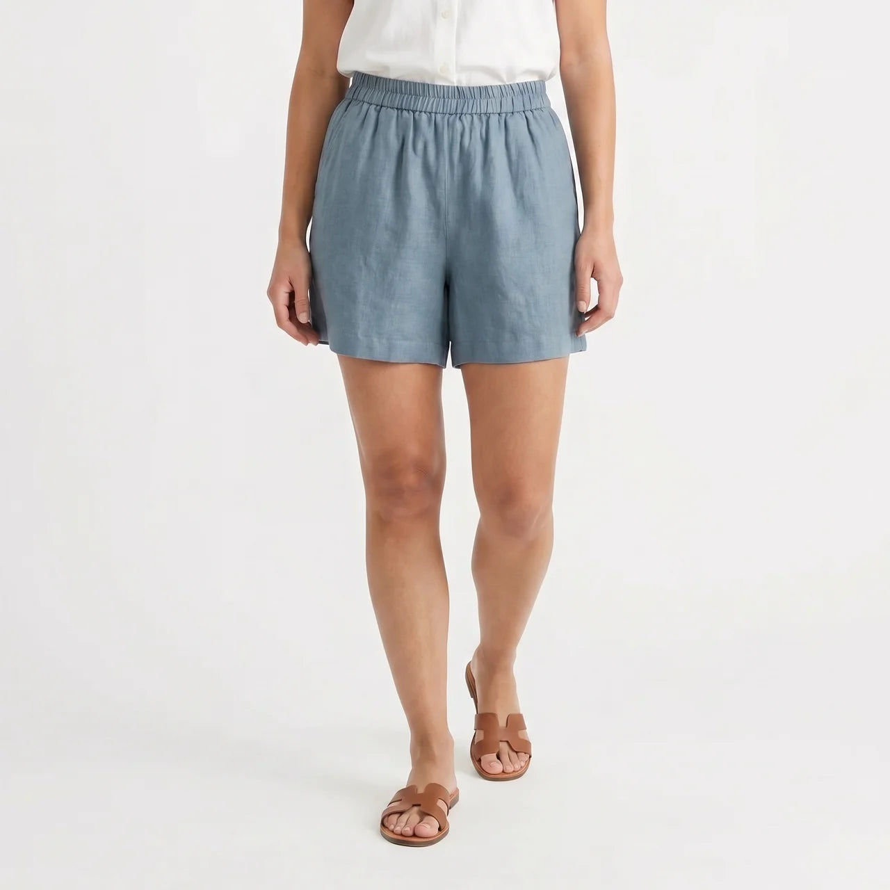 Valenomode - Women’s Elastic Waist Linen Shorts