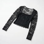 Valenomode - Women's Laced Square Neck Long Sleeve Top