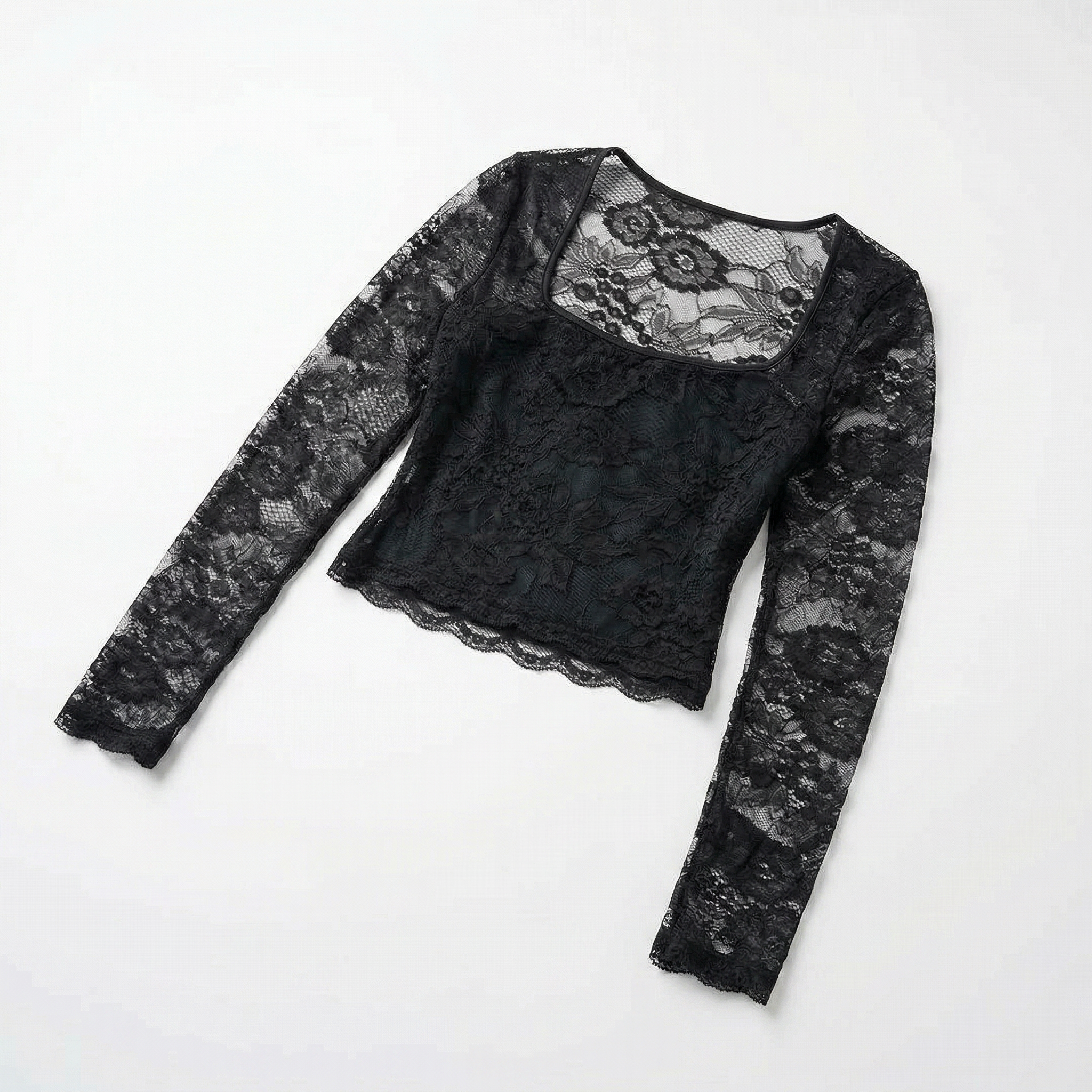 Valenomode - Women's Laced Square Neck Long Sleeve Top
