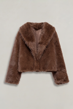 Women's Cropped Faux Fur Coat - Shaggy Fluffy Jacket Short Fur Overcoat