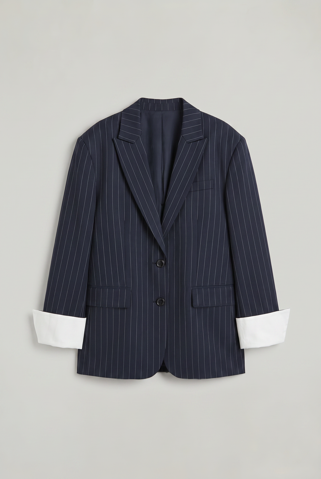 Women Oversized Pinstripe Blazer Single Breasted Loose Fit Navy