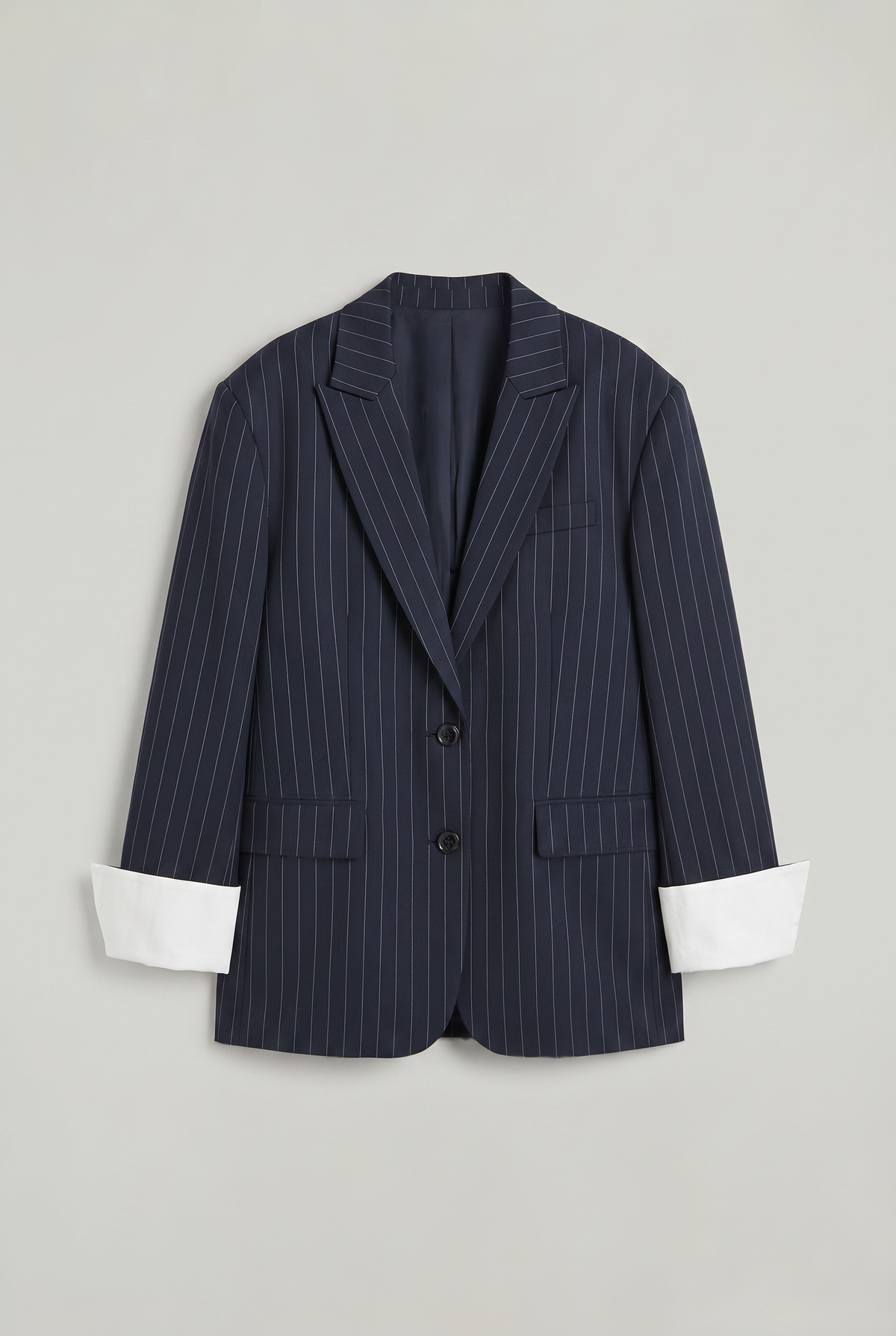 Women Oversized Pinstripe Blazer Single Breasted Loose Fit Navy