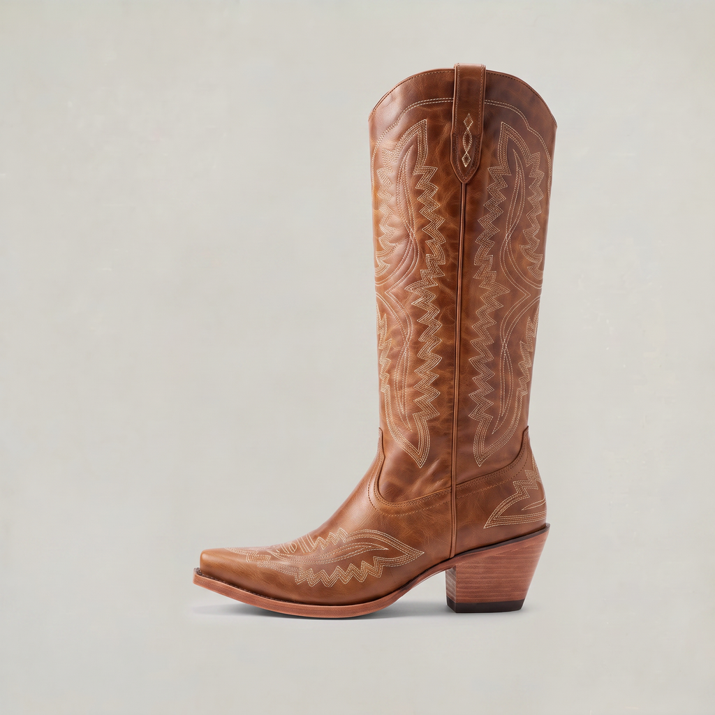 Women's Tall Western Boots - Embroidered Cowboy Boots Pointed Toe Block Heel