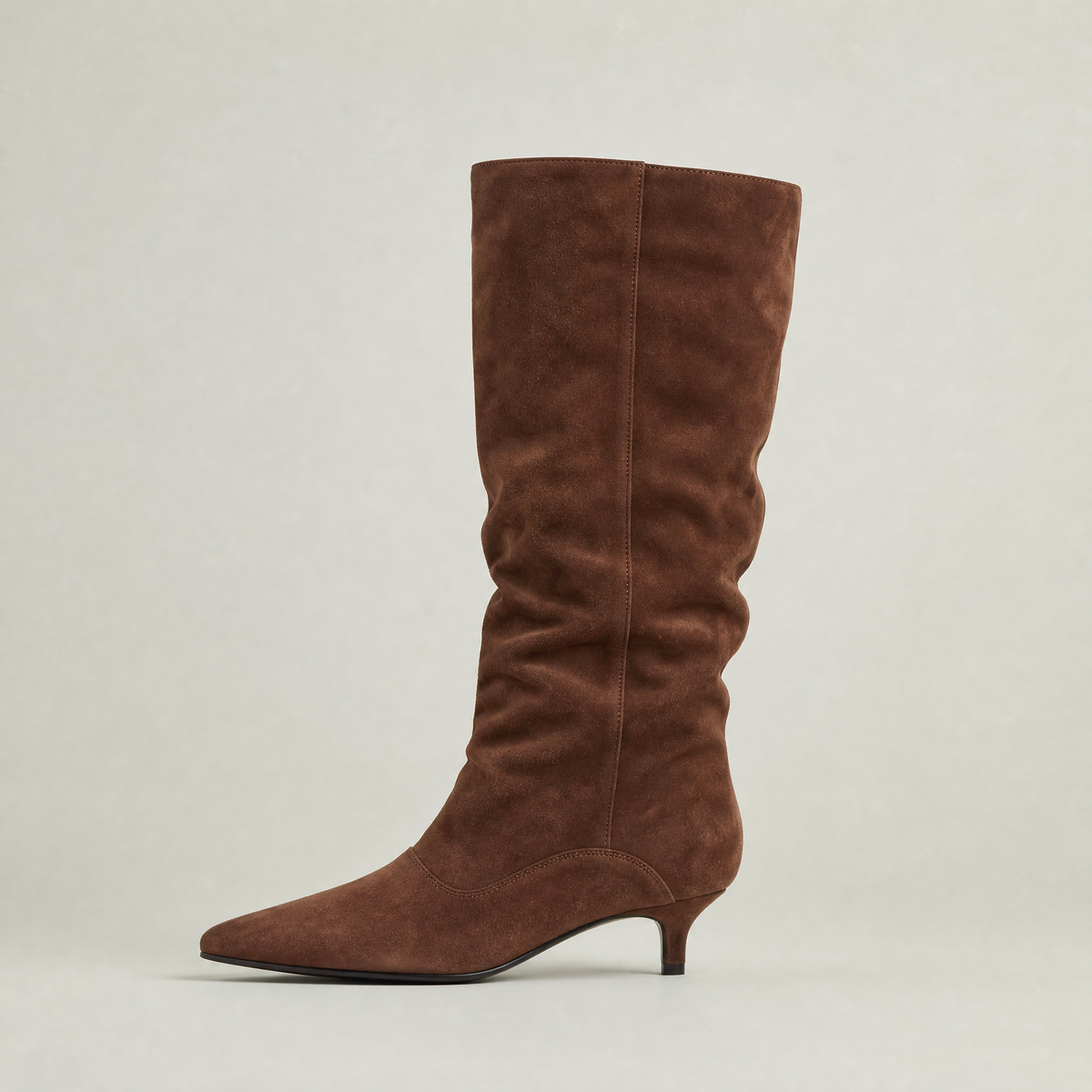 Women's Slouchy Knee High Boots - Faux Low Heel Pointed Toe Pull On Tall Boots