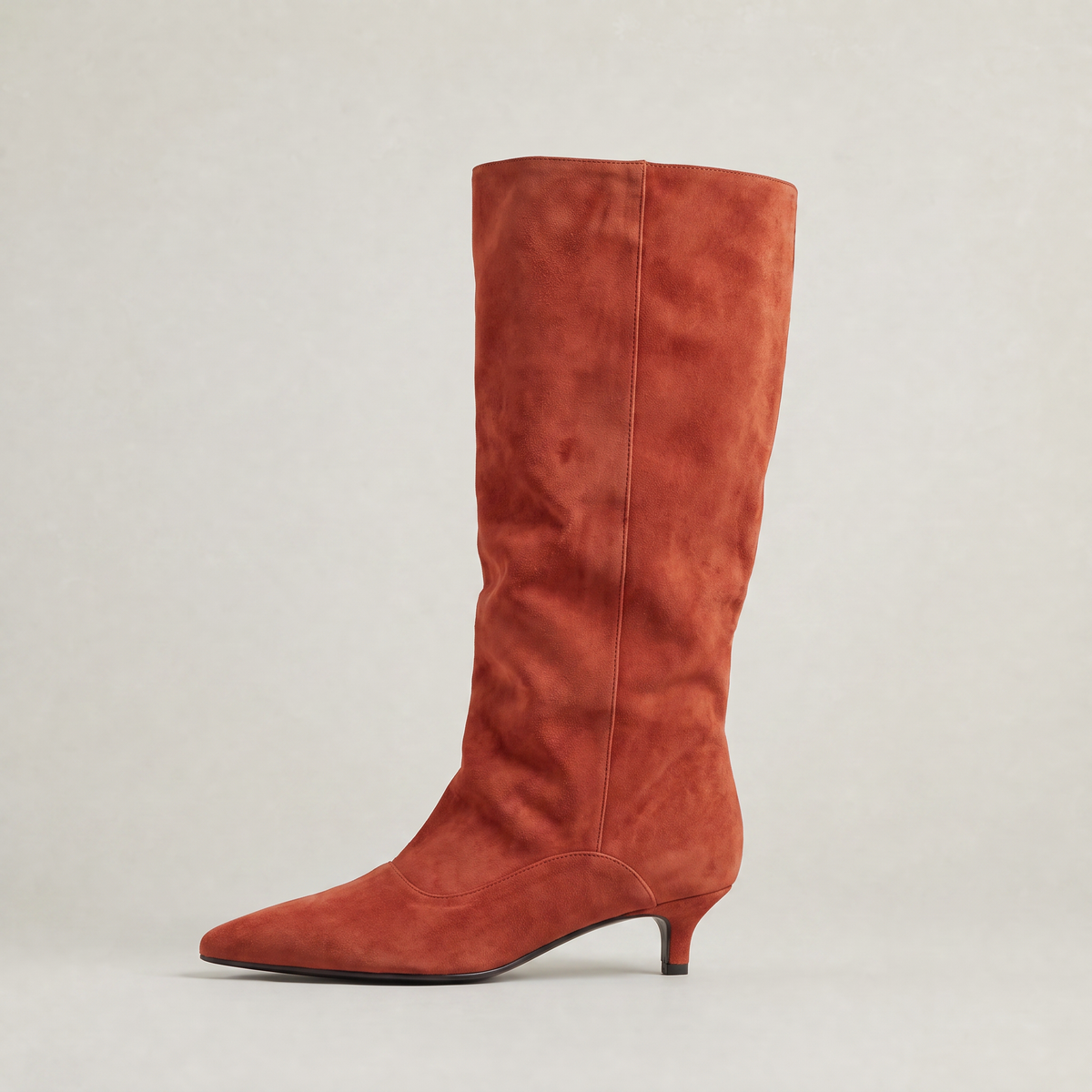 Women's Slouchy Knee High Boots - Faux Low Heel Pointed Toe Pull On Tall Boots