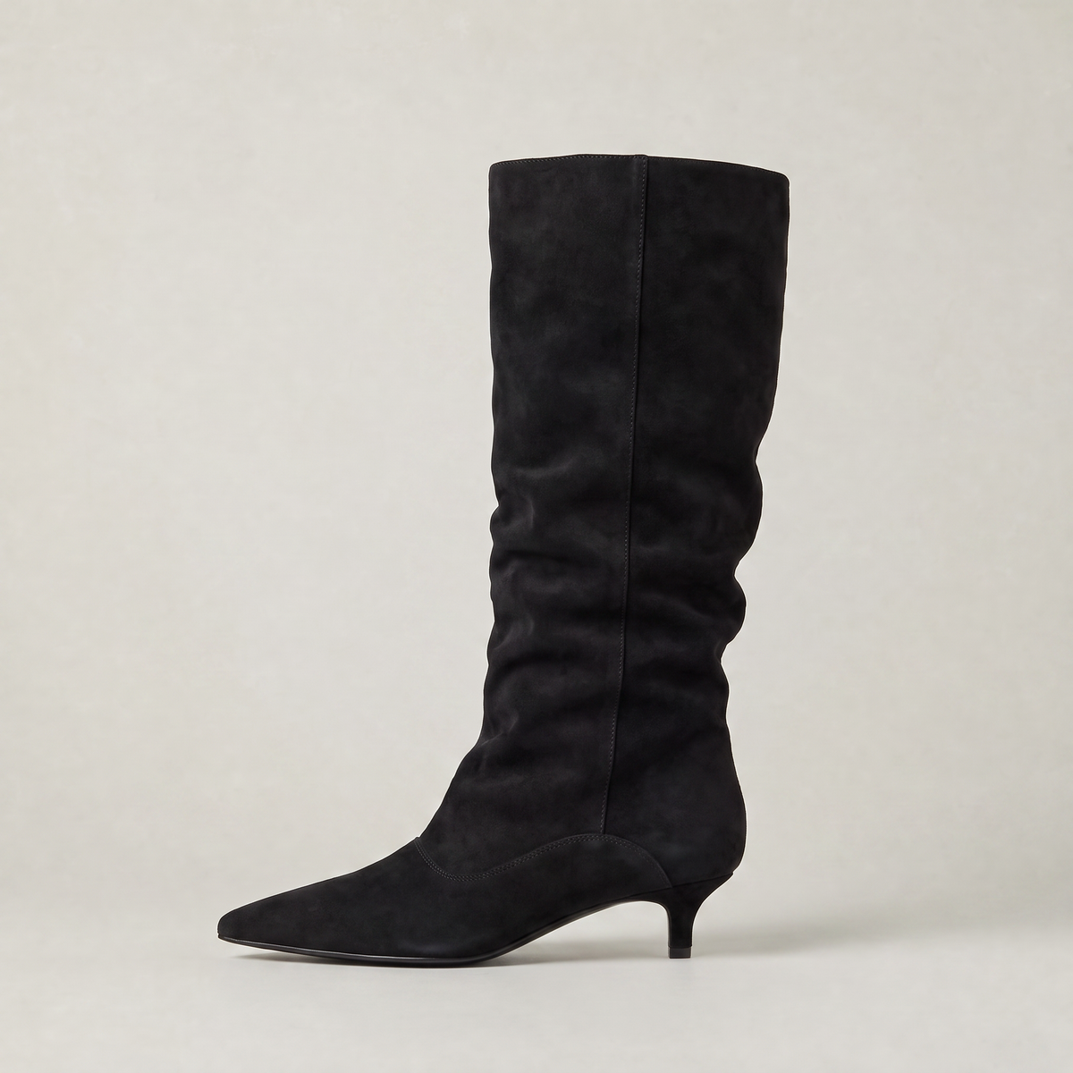 Women's Slouchy Knee High Boots - Faux Low Heel Pointed Toe Pull On Tall Boots