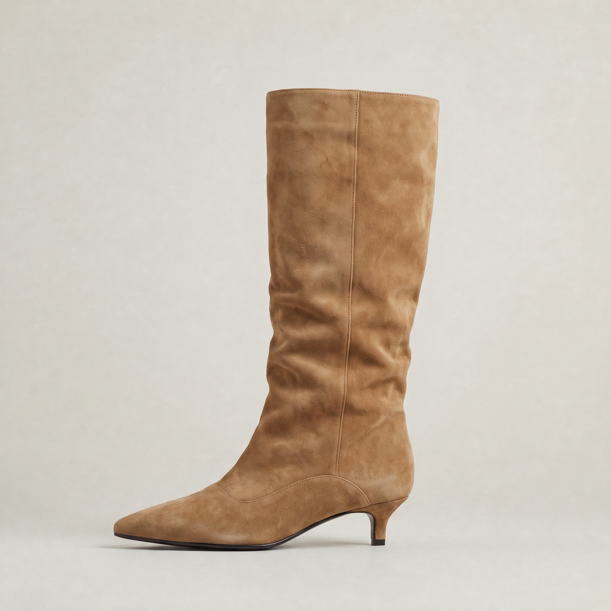 Women's Slouchy Knee High Boots - Faux Low Heel Pointed Toe Pull On Tall Boots