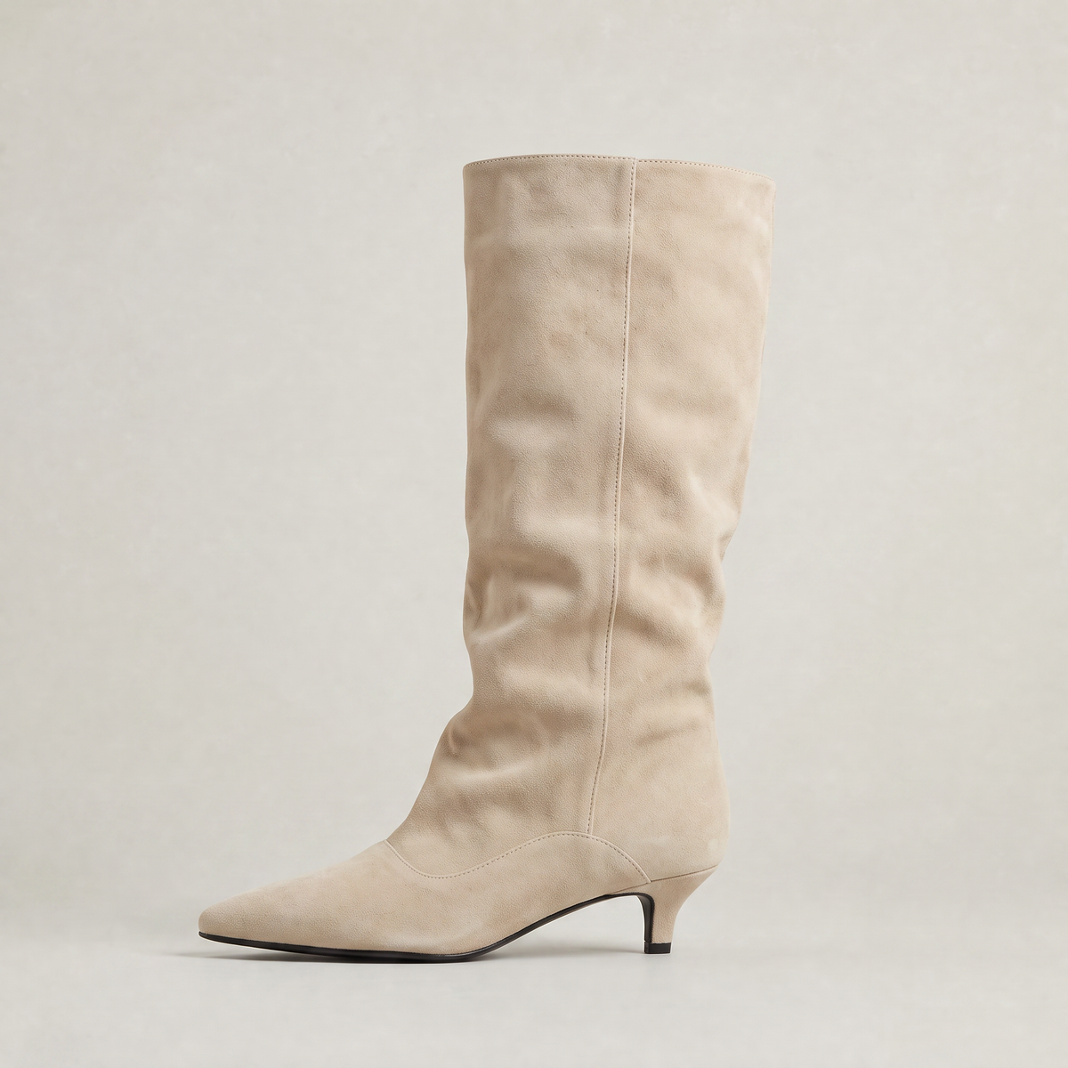 Women's Slouchy Knee High Boots - Faux Low Heel Pointed Toe Pull On Tall Boots