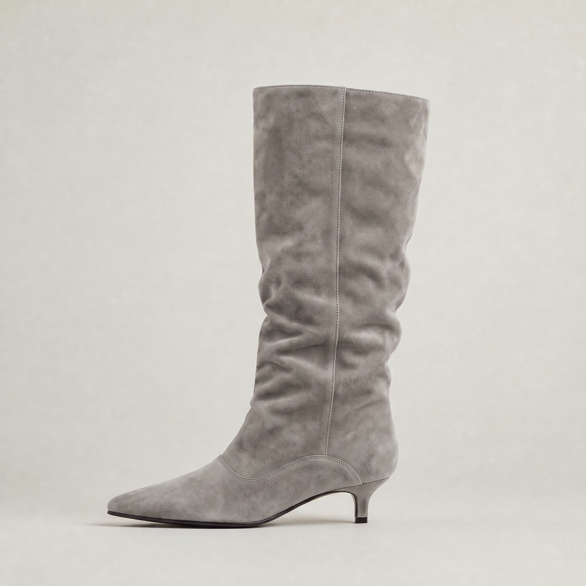 Women's Slouchy Knee High Boots - Faux Low Heel Pointed Toe Pull On Tall Boots