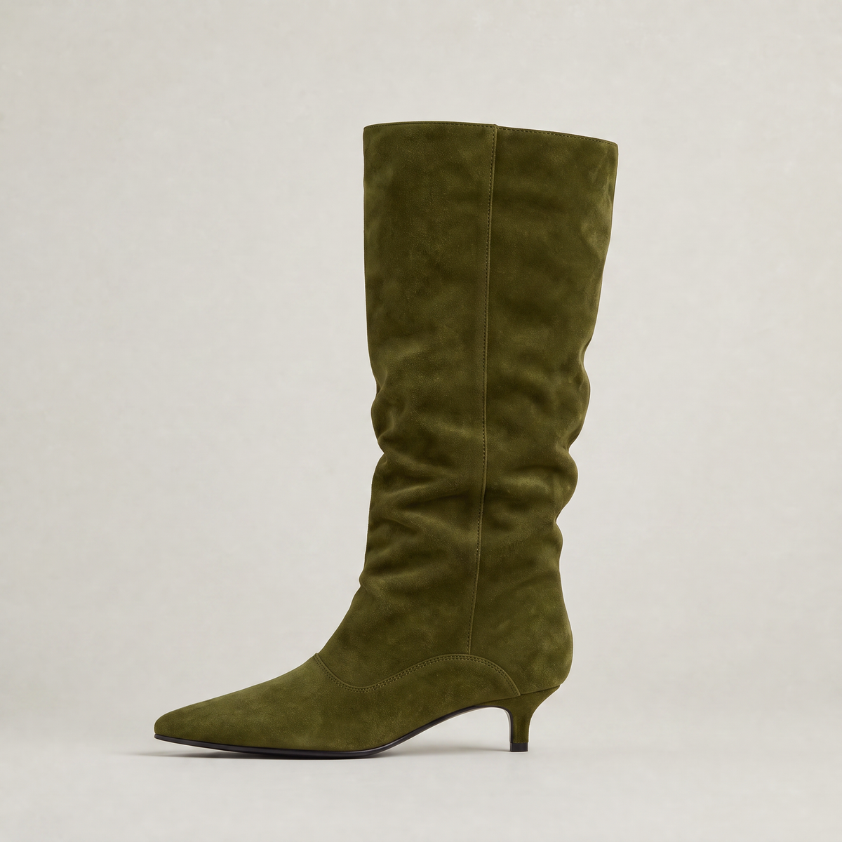 Women's Slouchy Knee High Boots - Faux Low Heel Pointed Toe Pull On Tall Boots