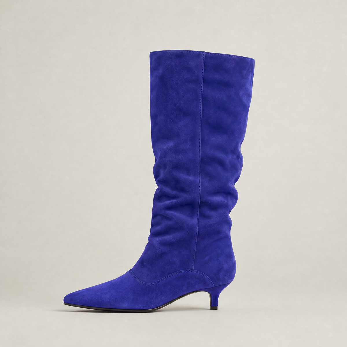 Women's Slouchy Knee High Boots - Faux Low Heel Pointed Toe Pull On Tall Boots