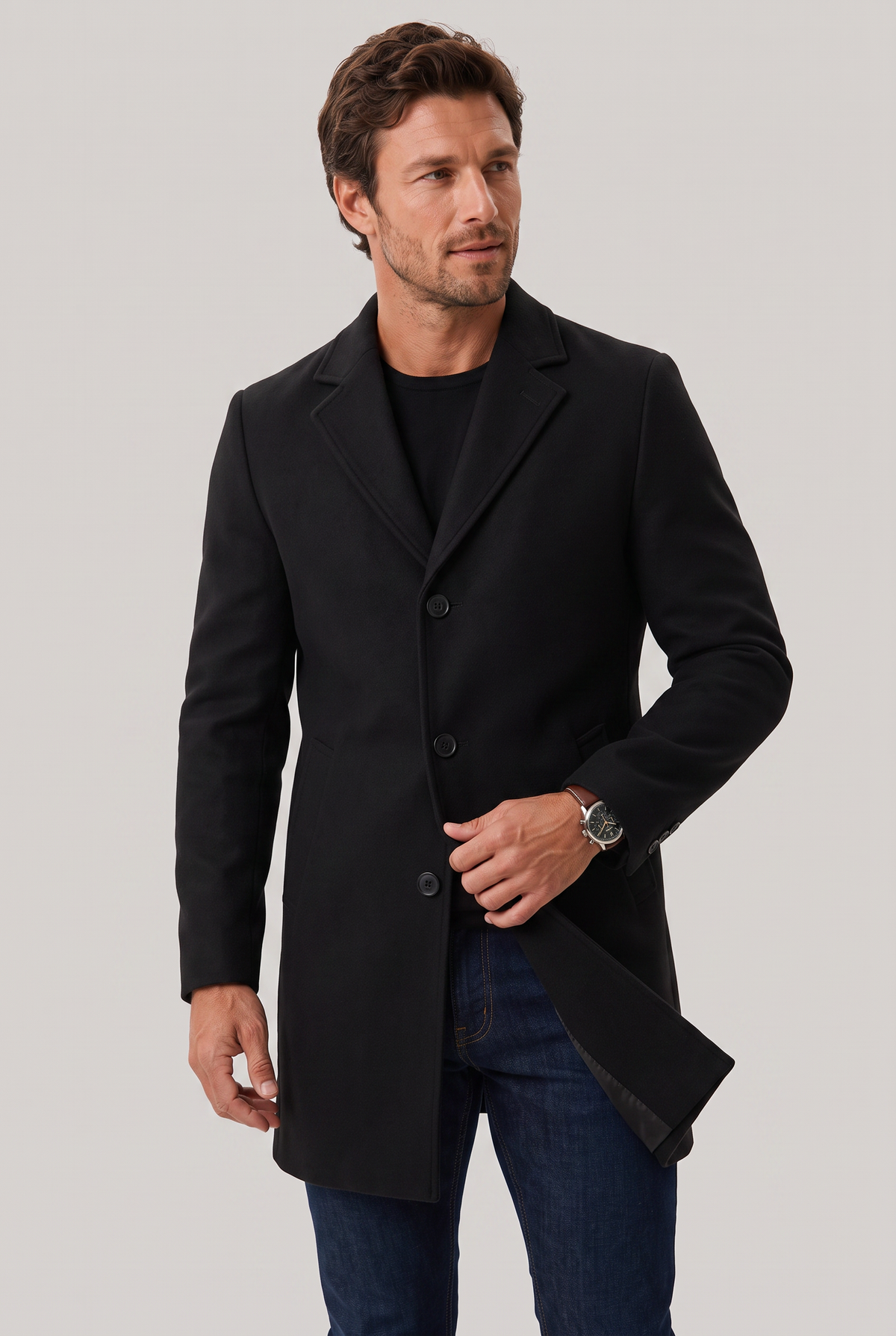 Men's Single Breasted Overcoat - Mid Length Tailored Notch Lapel Smart Casual Winter Coat
