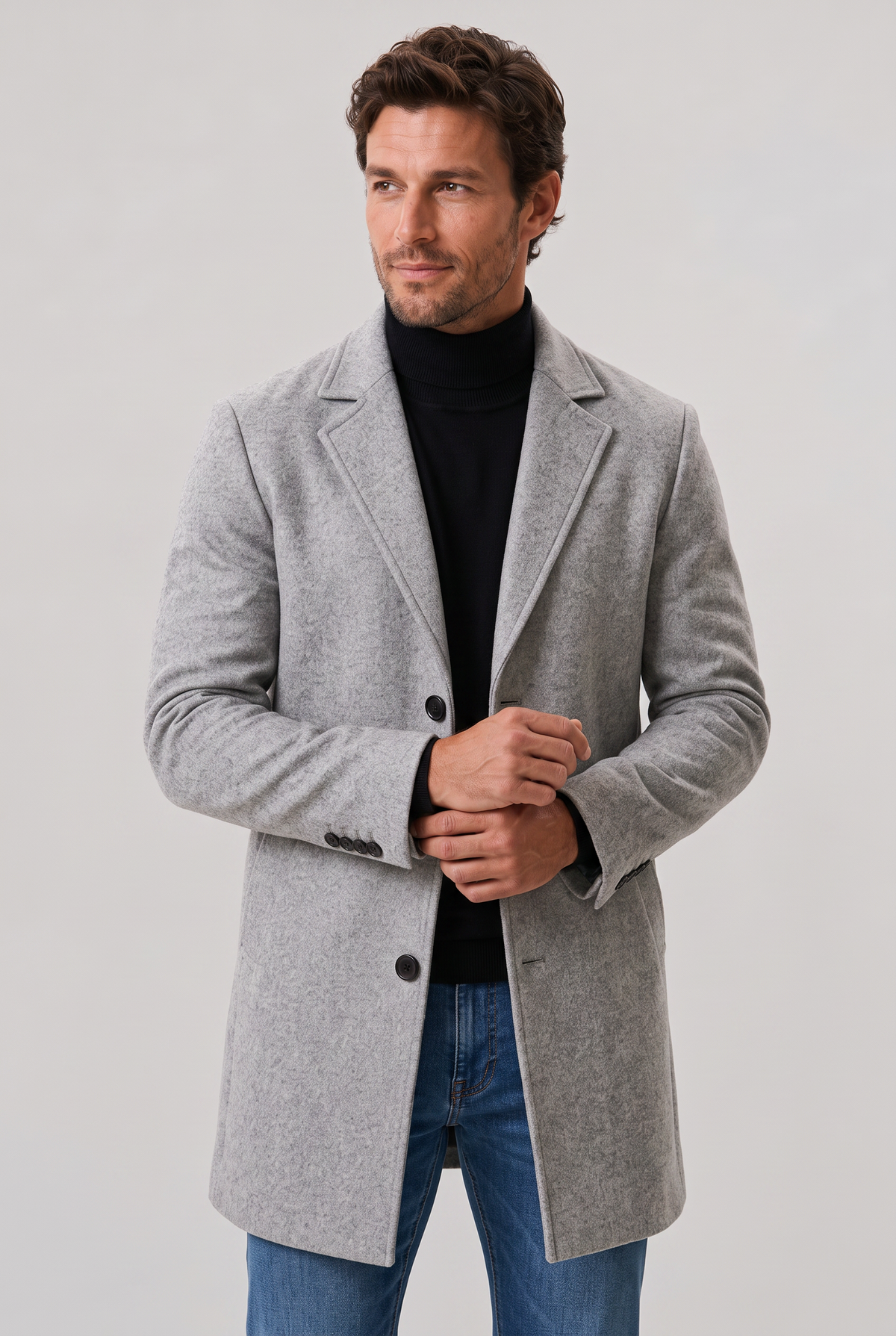 Men's Single Breasted Overcoat - Mid Length Tailored Notch Lapel Smart Casual Winter Coat