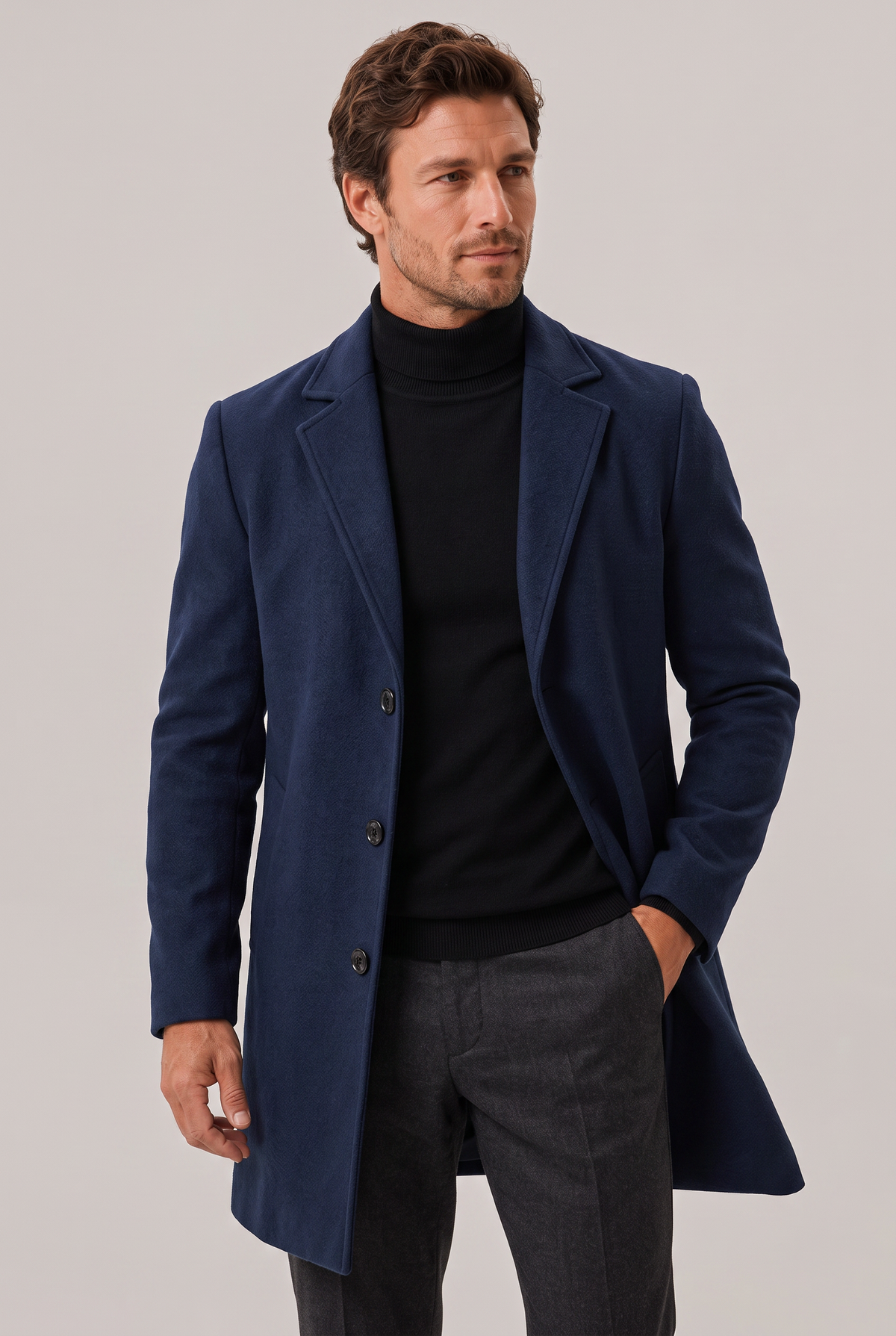 Men's Single Breasted Overcoat - Mid Length Tailored Notch Lapel Smart Casual Winter Coat