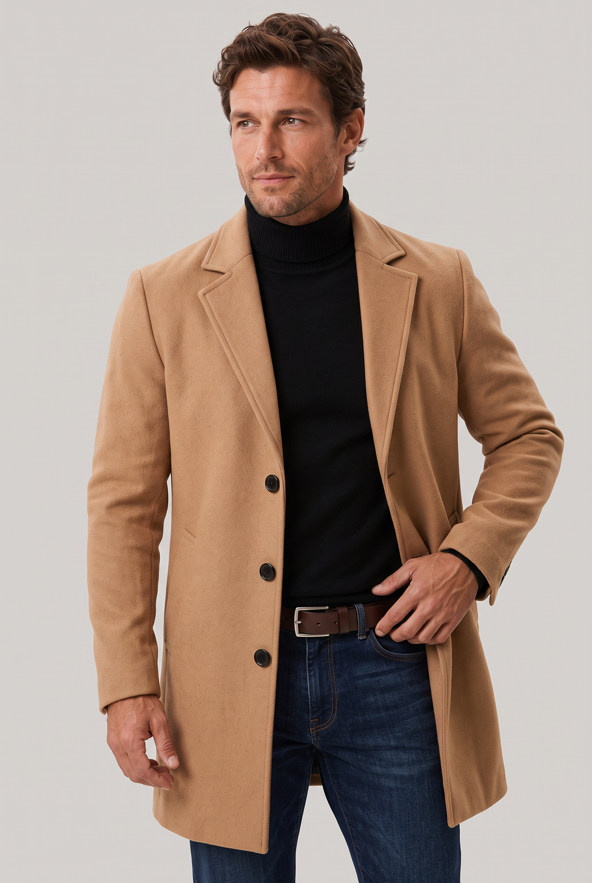 Men's Single Breasted Overcoat - Mid Length Tailored Notch Lapel Smart Casual Winter Coat