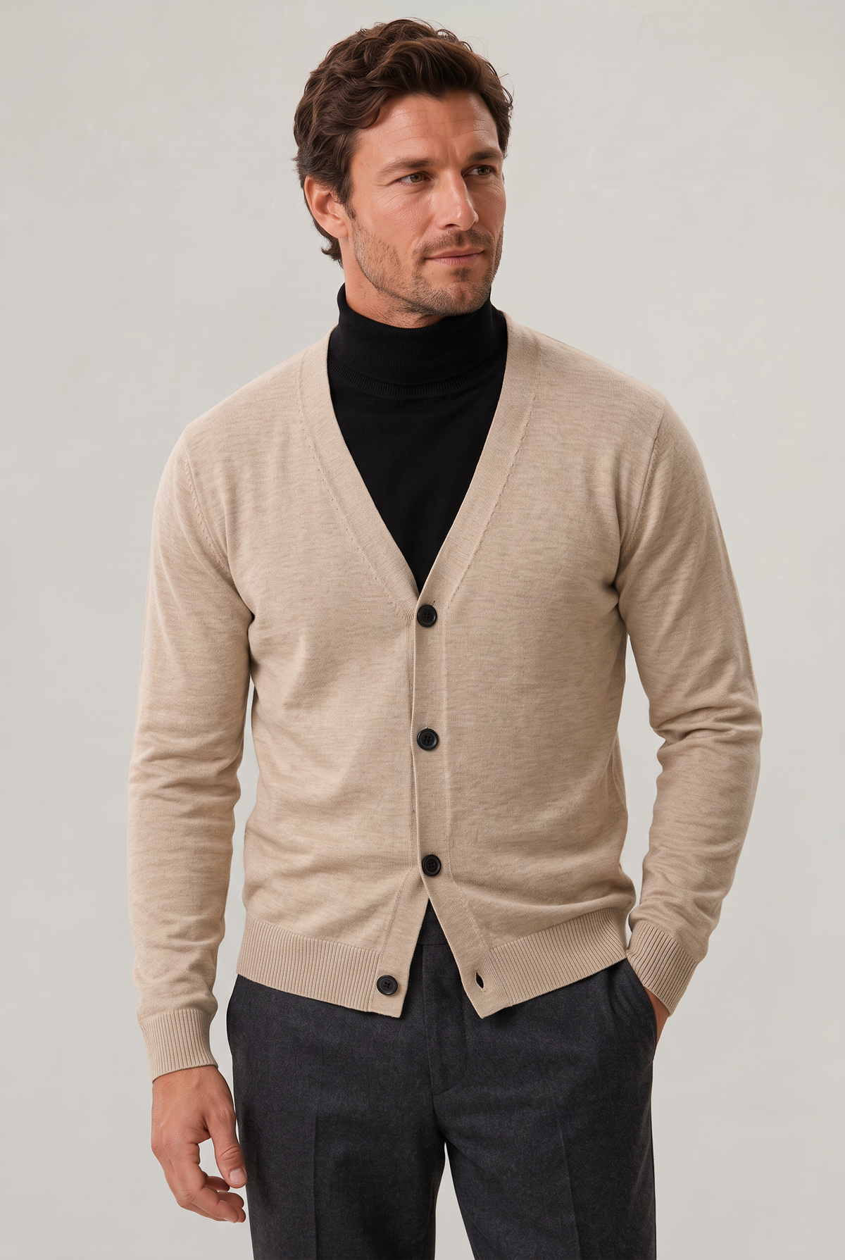Men's V Neck Cardigan - Buttoned Knit Sweater Fine Gauge Smart Casual Jumpe