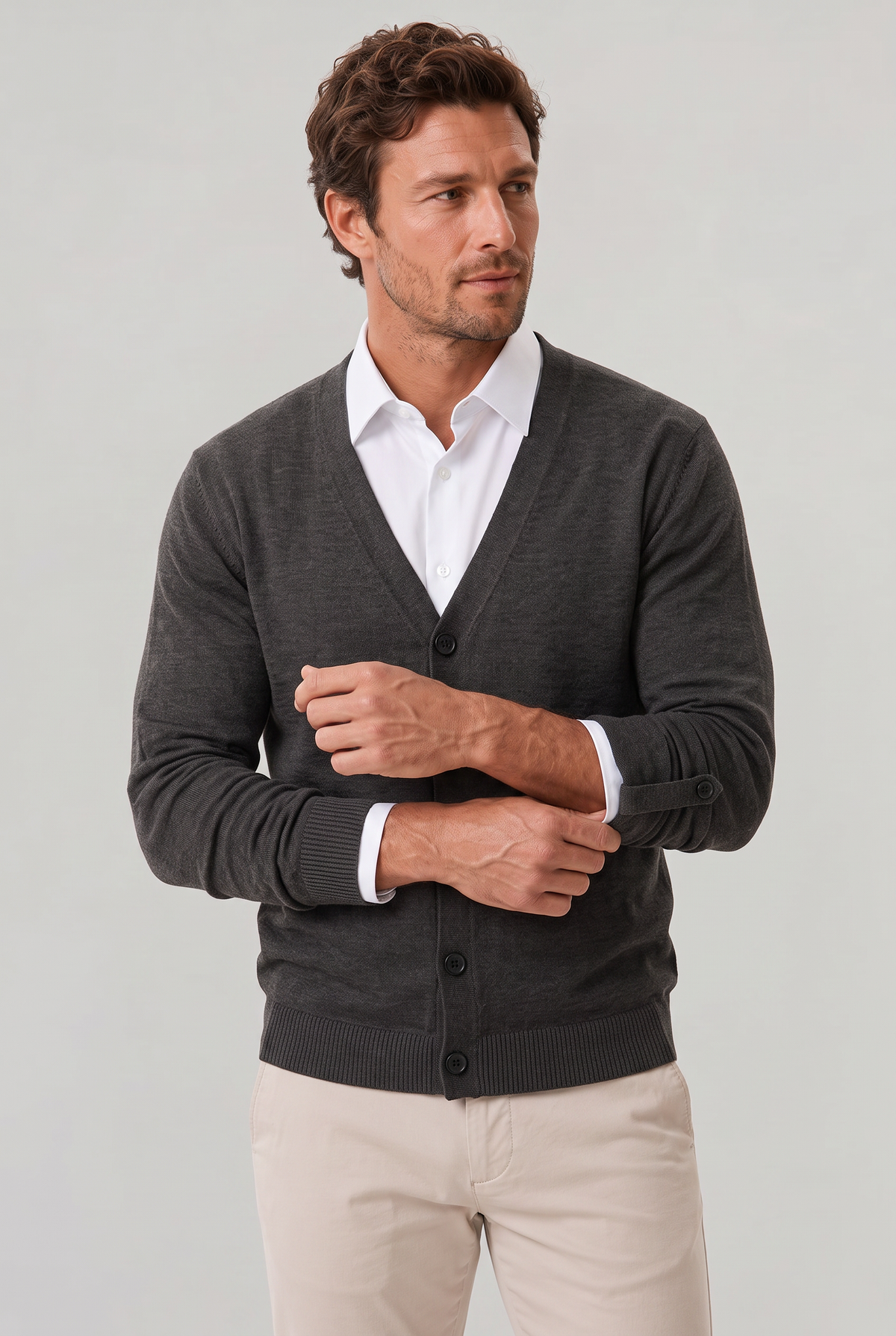 Men's V Neck Cardigan - Buttoned Knit Sweater Fine Gauge Smart Casual Jumpe