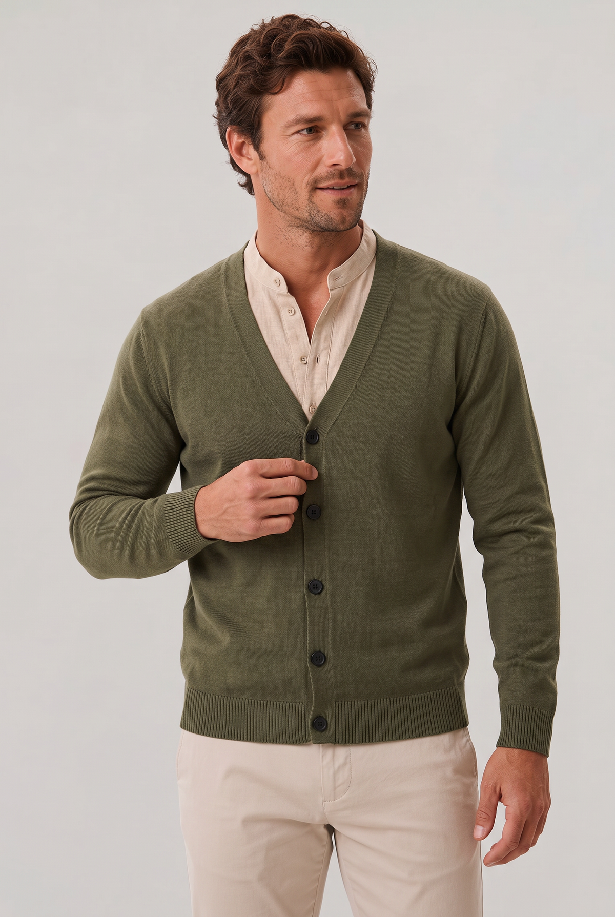 Men's V Neck Cardigan - Buttoned Knit Sweater Fine Gauge Smart Casual Jumpe