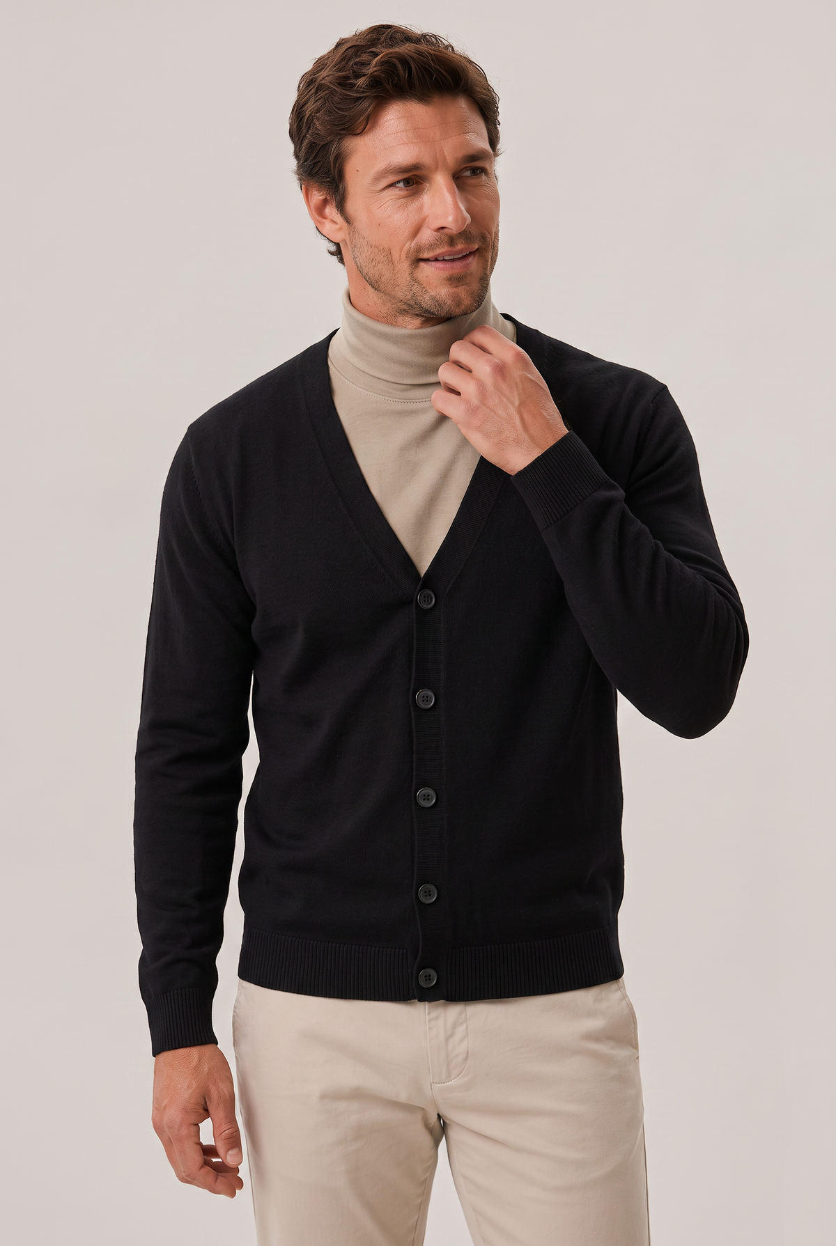 Men's V Neck Cardigan - Buttoned Knit Sweater Fine Gauge Smart Casual Jumpe