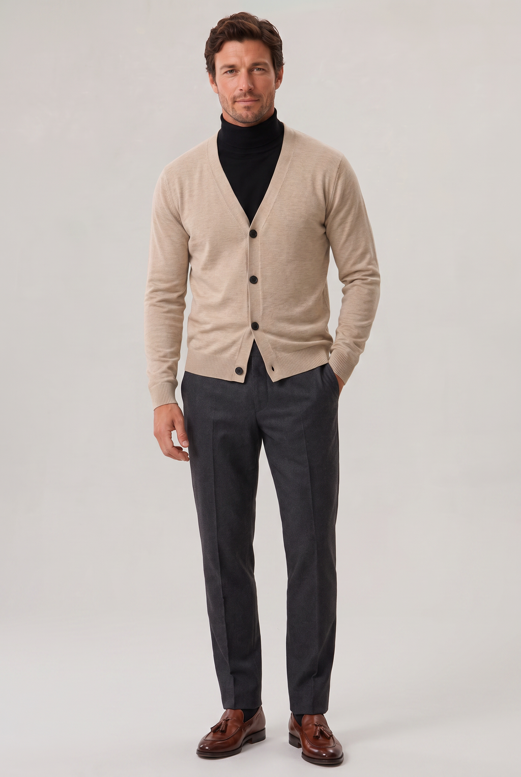 Men's V Neck Cardigan - Buttoned Knit Sweater Fine Gauge Smart Casual Jumpe