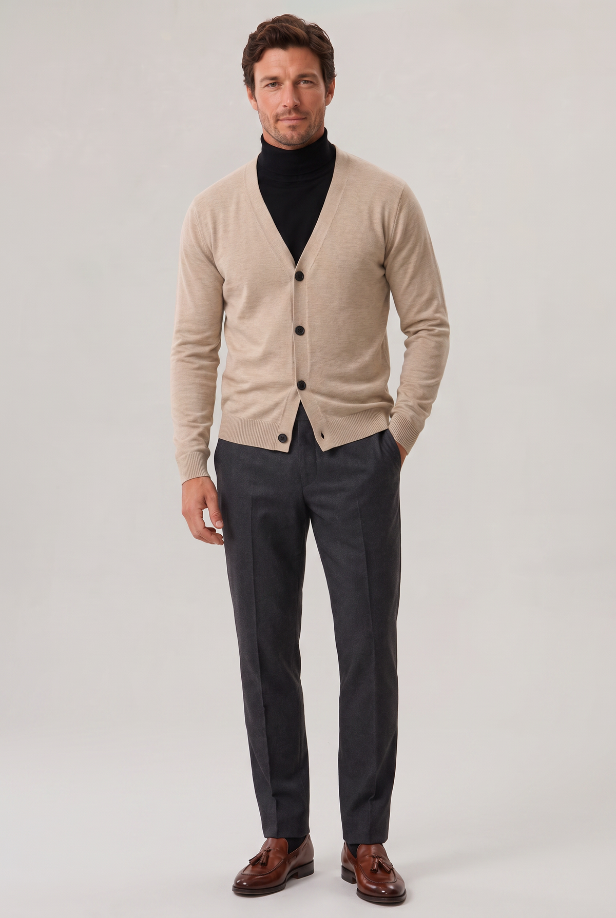 Men's V Neck Cardigan - Buttoned Knit Sweater Fine Gauge Smart Casual Jumpe