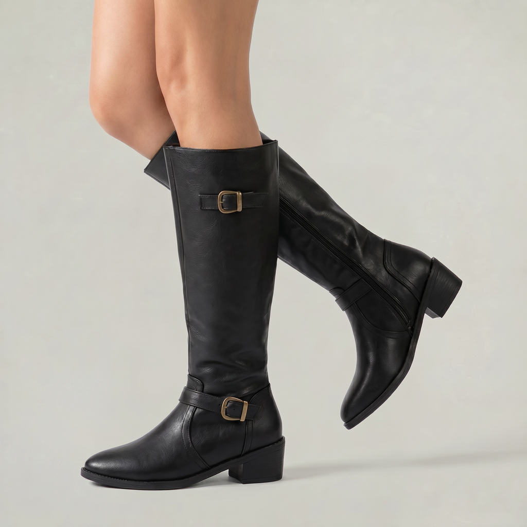Women’s Knee-High PU Leather Boots – Tall Riding Style