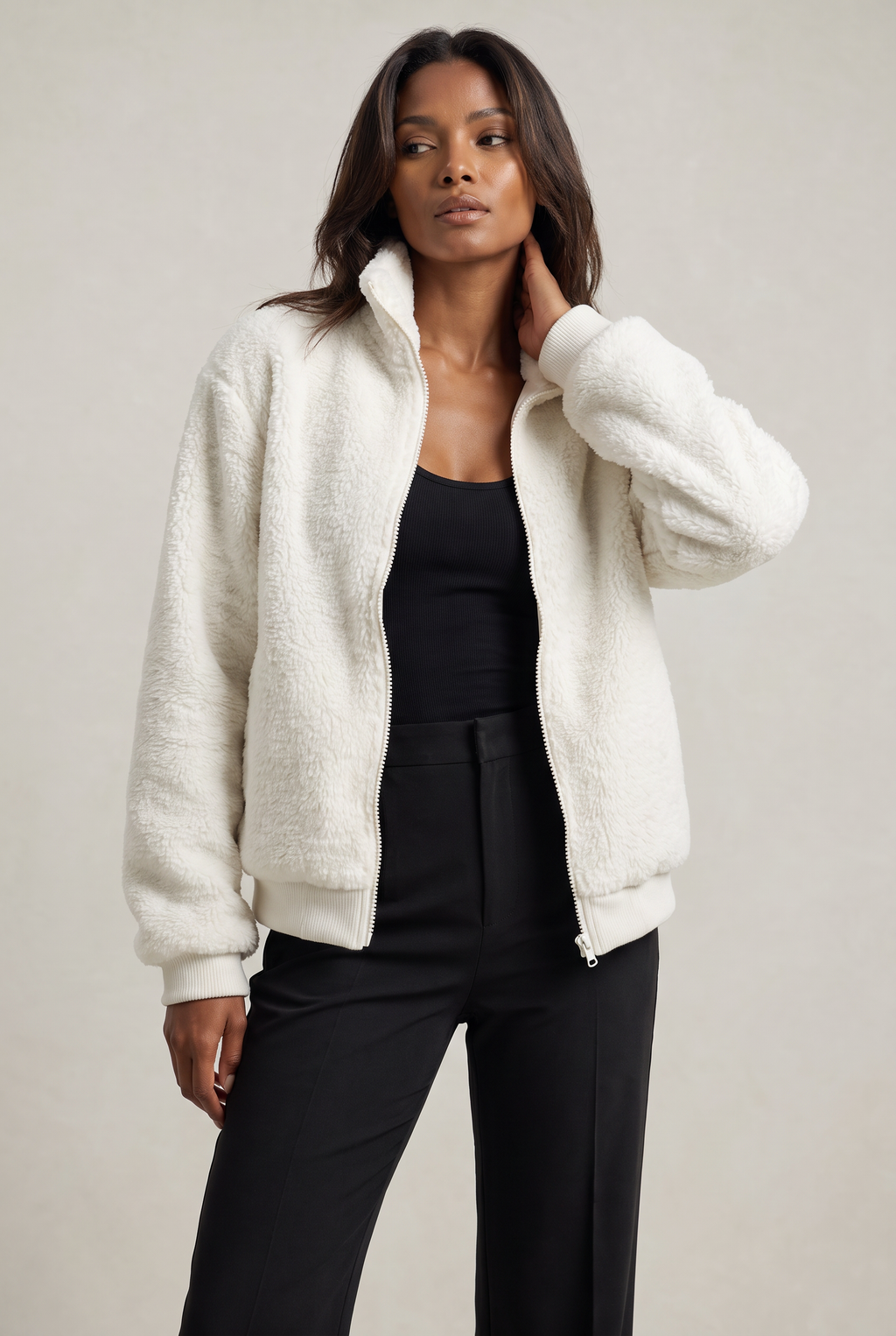 Women's Teddy Jacket - Half Zip Fleece Borg Pullover