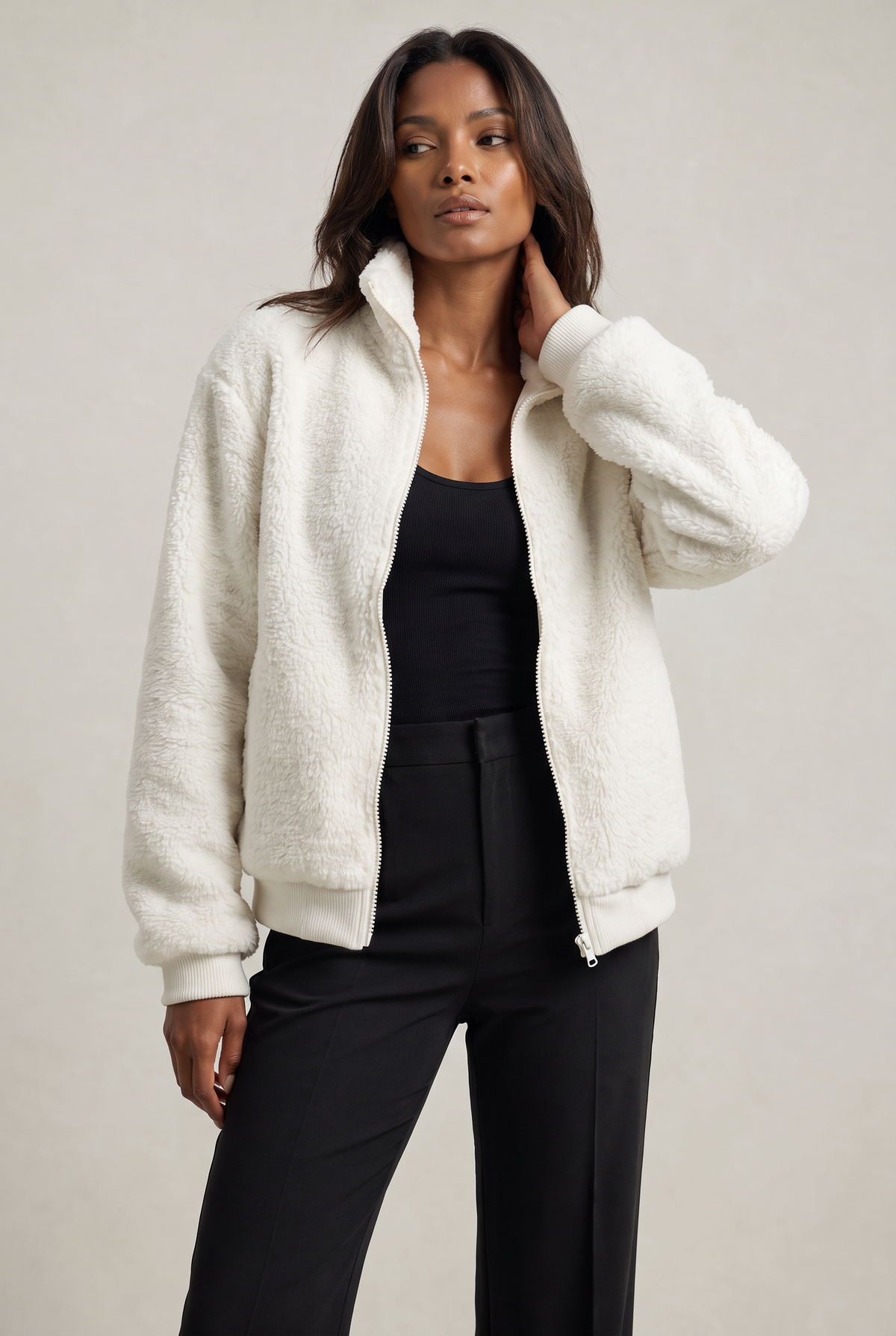 Women's Teddy Jacket - Half Zip Fleece Borg Pullover