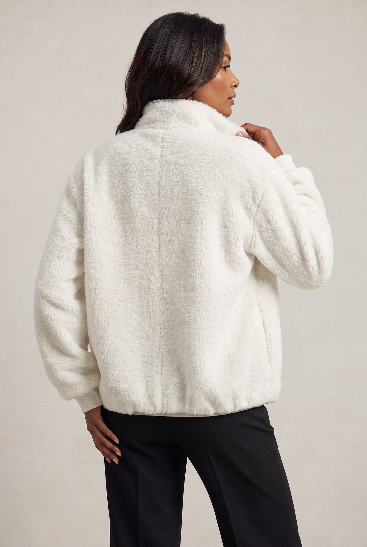 Women's Teddy Jacket - Half Zip Fleece Borg Pullover