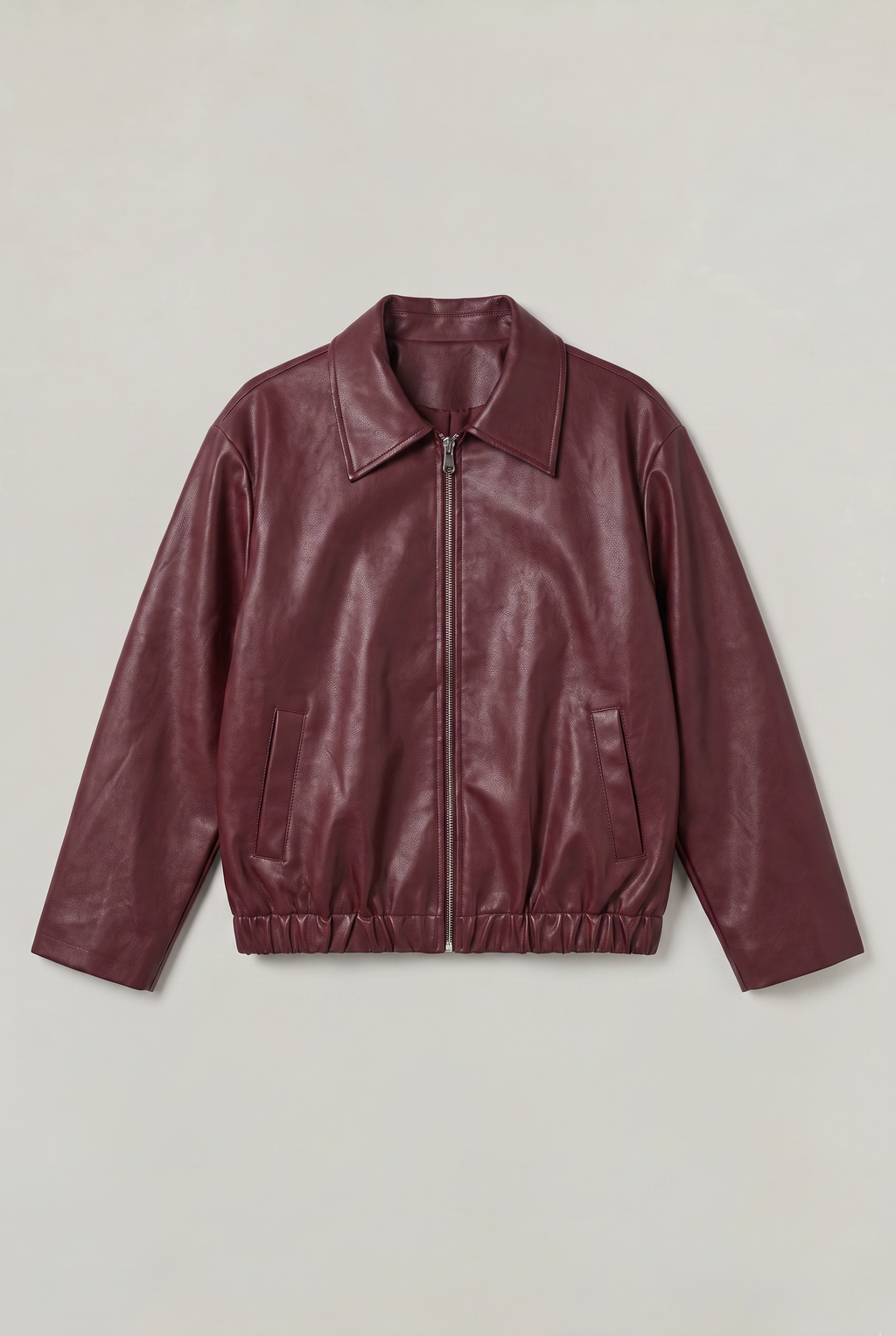 Women's Leather Look Jacket - Oversized Vintage Moto Zip Up