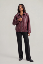 Women's Leather Look Jacket - Oversized Vintage Moto Zip Up