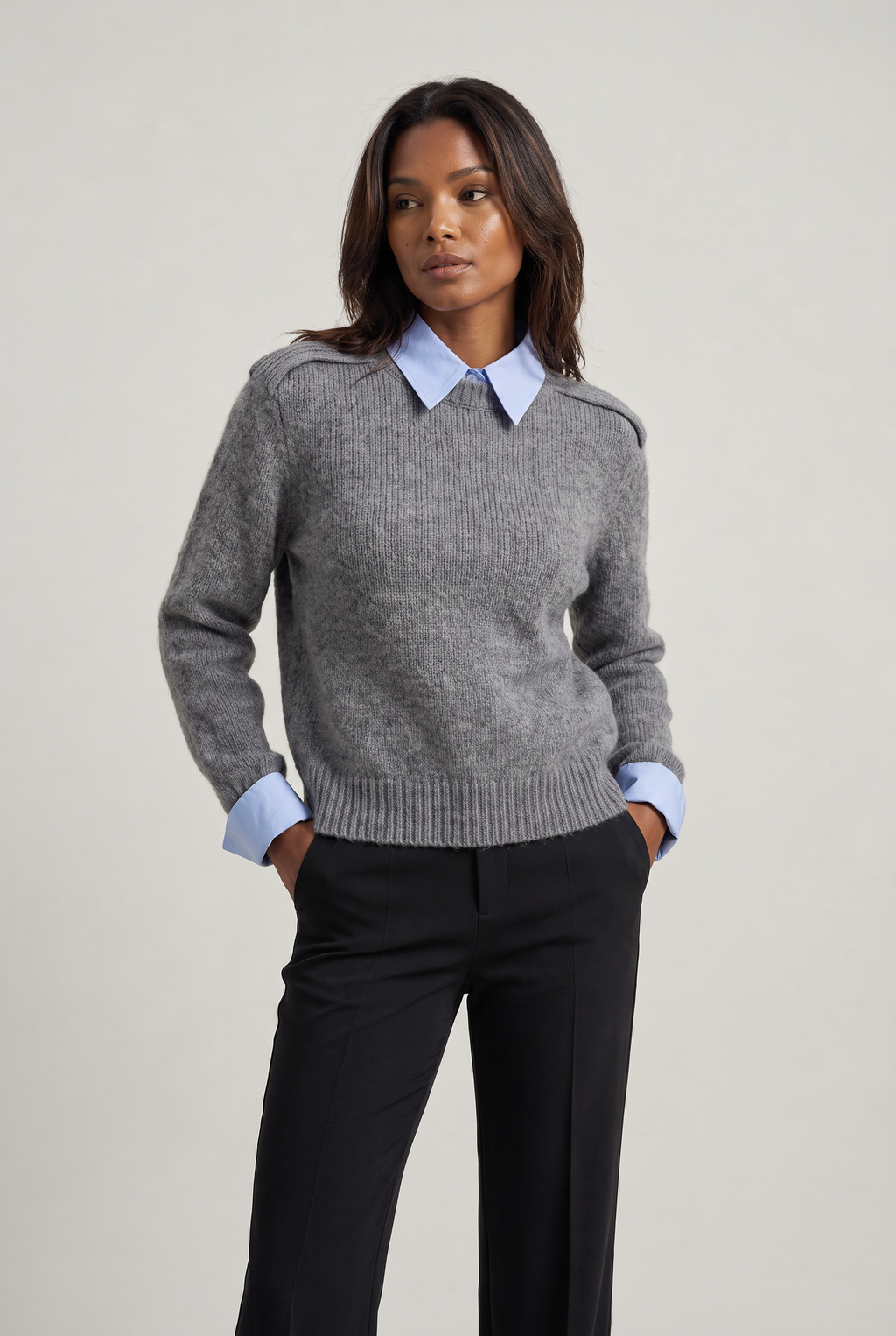 Women's Collared Jumper - 2 in 1 Knit Shirt Sweater
