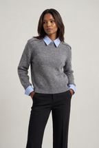 Women's Collared Jumper - 2 in 1 Knit Shirt Sweater