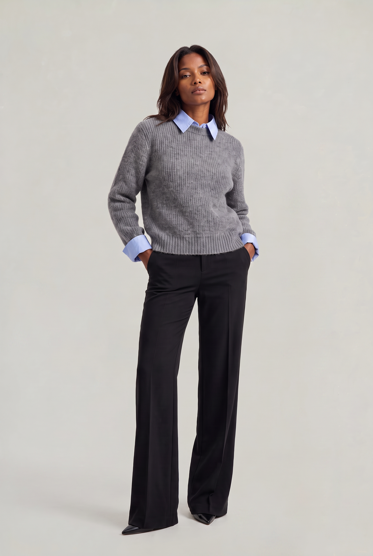 Women's Collared Jumper - 2 in 1 Knit Shirt Sweater