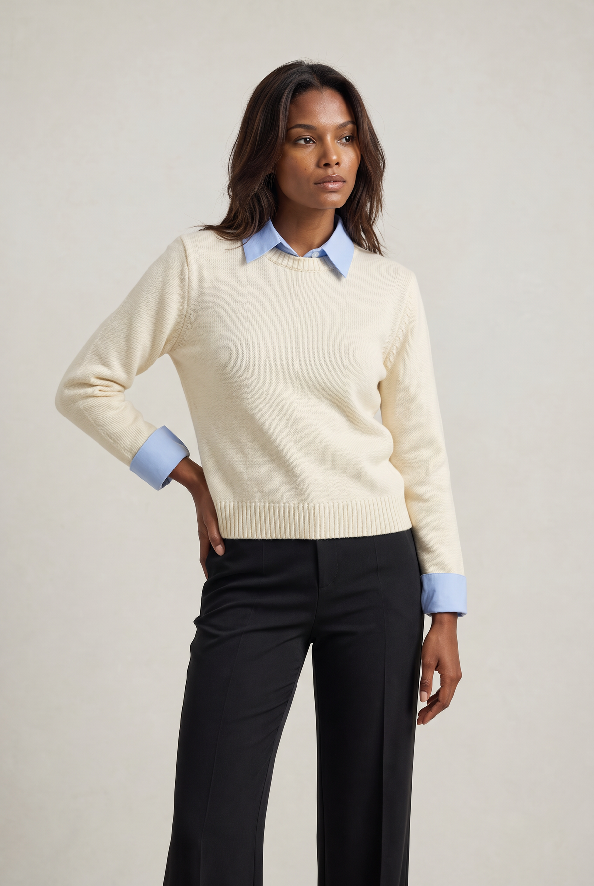 Women's Collared Jumper - 2 in 1 Knit Shirt Sweater