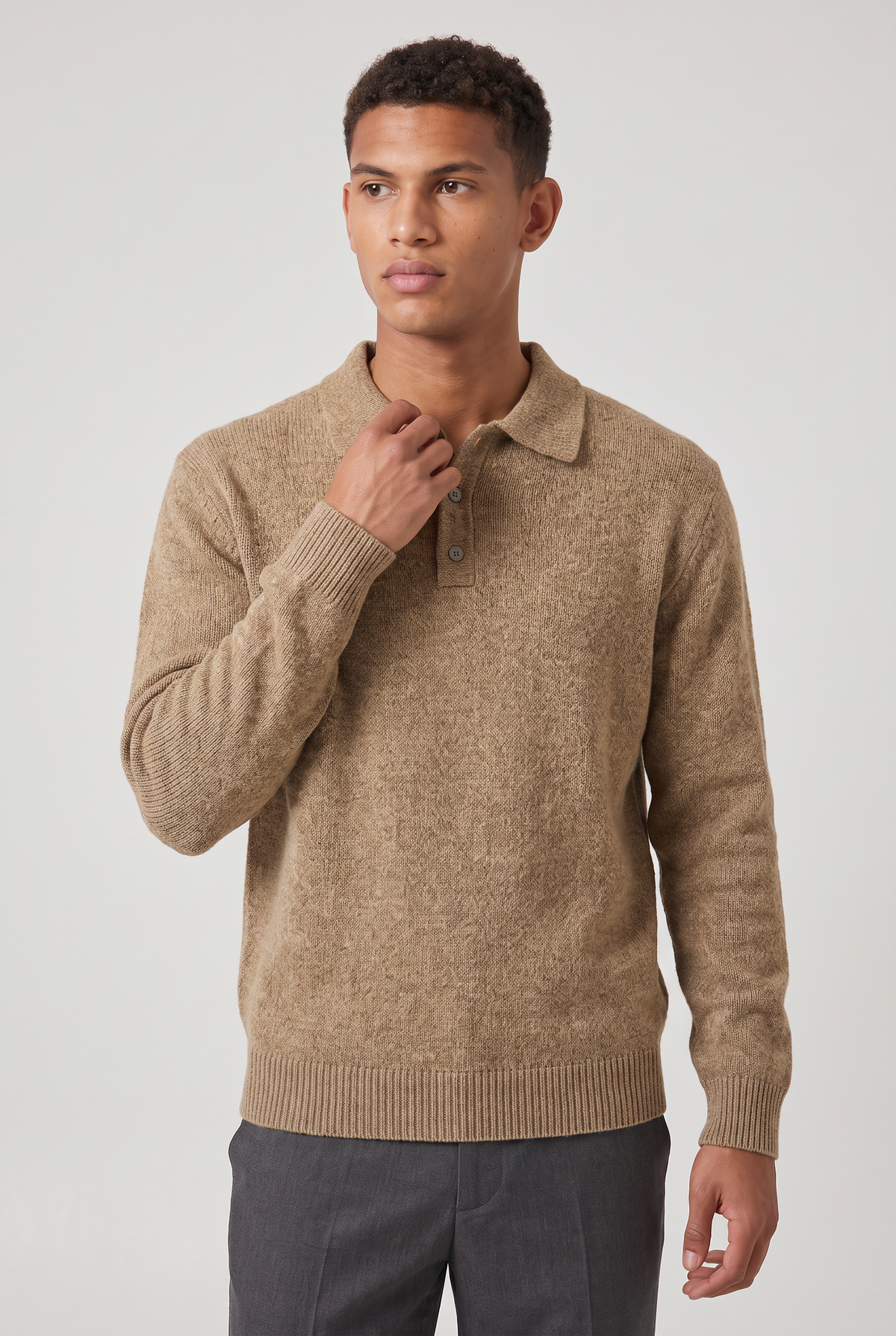 Men's Knit Polo Sweater - Collared Long Sleeve