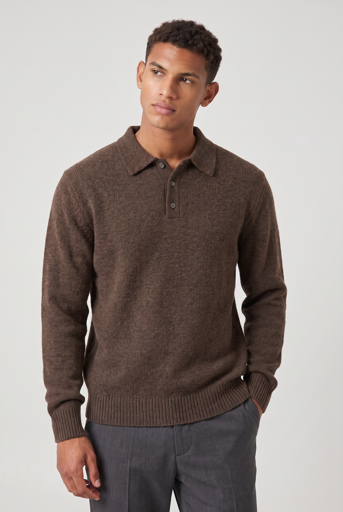 Pull col polo en maille à manches longues pour homme