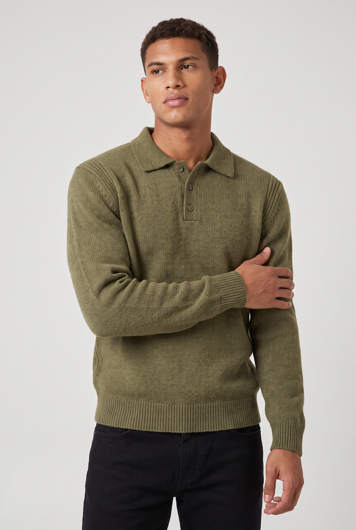 Pull col polo en maille à manches longues pour homme