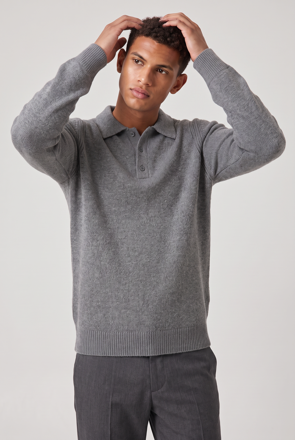 Pull col polo en maille à manches longues pour homme