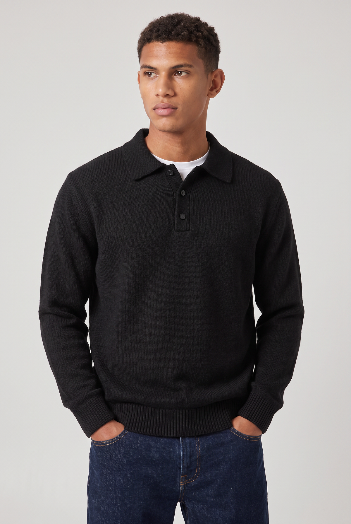 Pull col polo en maille à manches longues pour homme