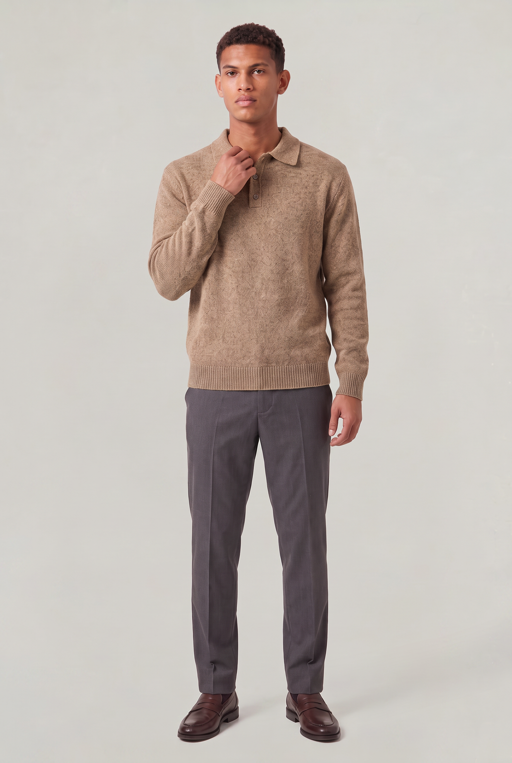 Men's Knit Polo Sweater - Collared Long Sleeve