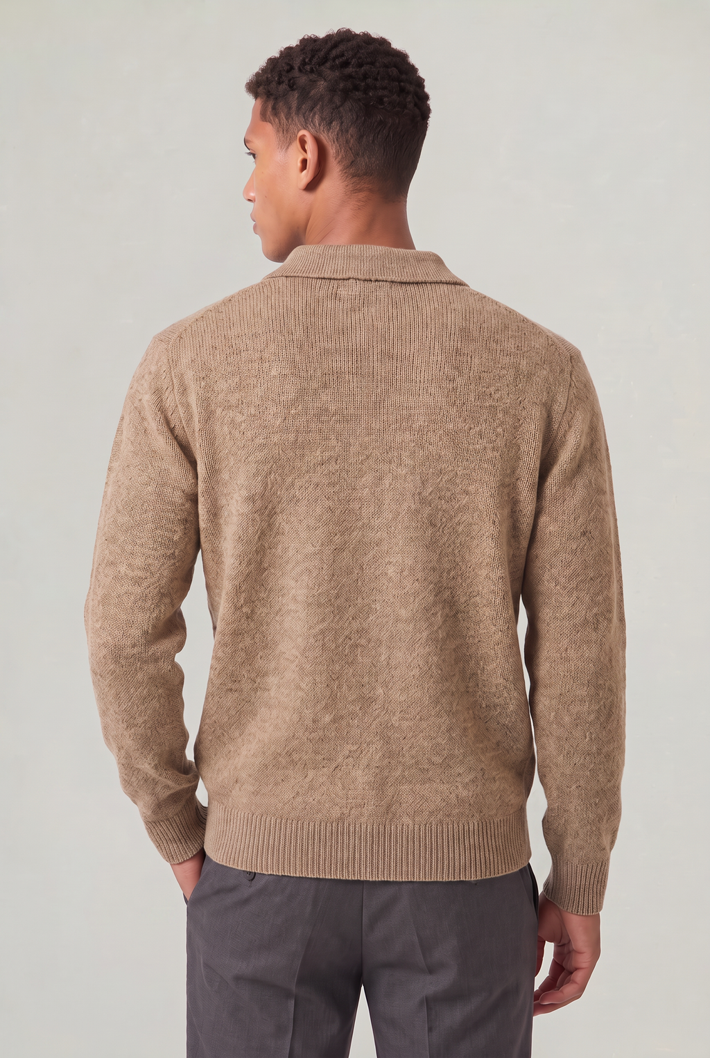 Men's Knit Polo Sweater - Collared Long Sleeve