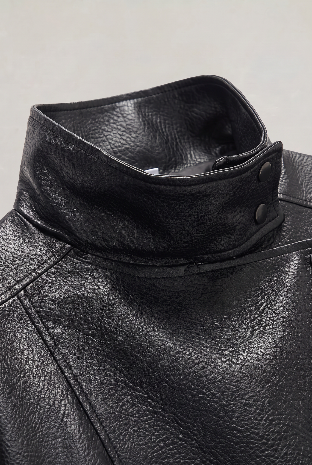 Women's Leather Look Biker Jacket - Oversized Faux Leather Zip Up