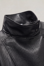 Women's Leather Look Biker Jacket - Oversized Faux Leather Zip Up
