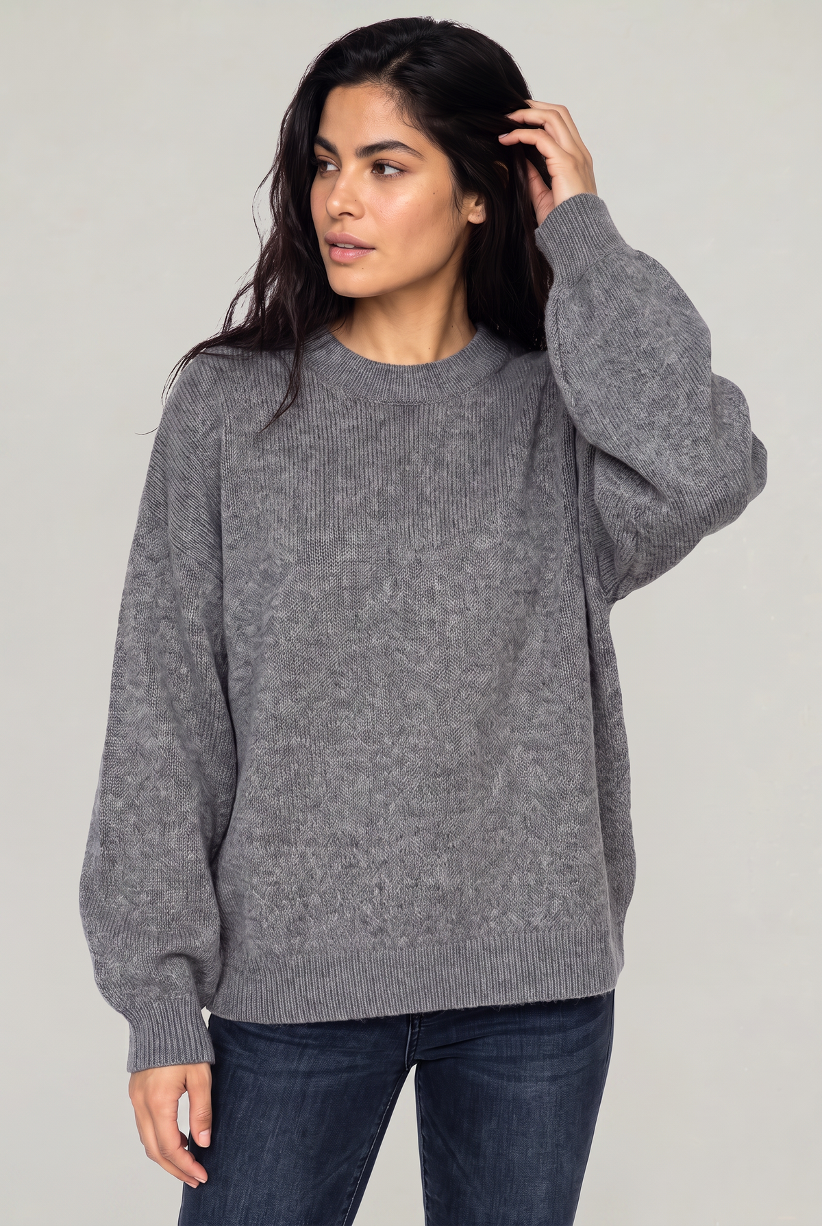 Women's Oversized Knit Jumper - Crew Neck Drop Shoulder Sweater