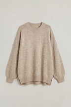 Women's Oversized Knit Jumper - Crew Neck Drop Shoulder Sweater