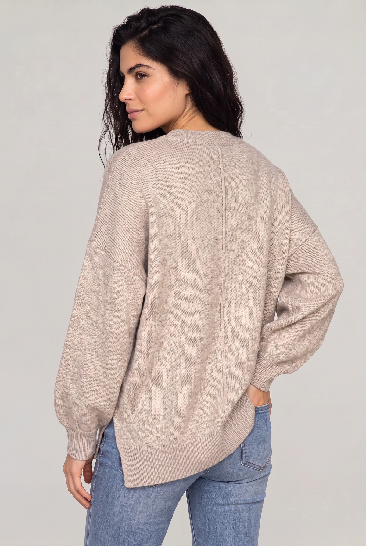 Women's Oversized Knit Jumper - Crew Neck Drop Shoulder Sweater