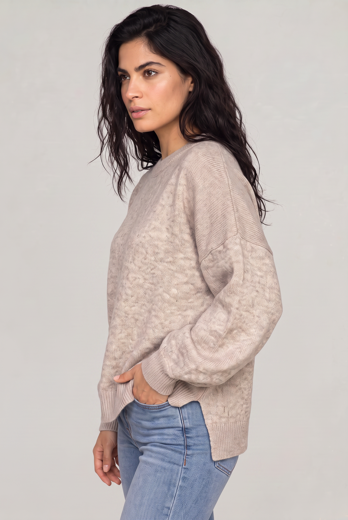 Women's Oversized Knit Jumper - Crew Neck Drop Shoulder Sweater