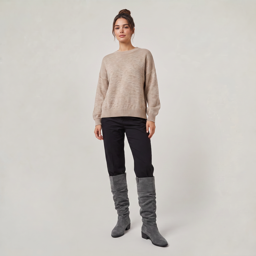 Women's Knee High Boots - Suede Look Slouchy Buckle