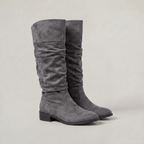 Women's Knee High Boots - Suede Look Slouchy Buckle